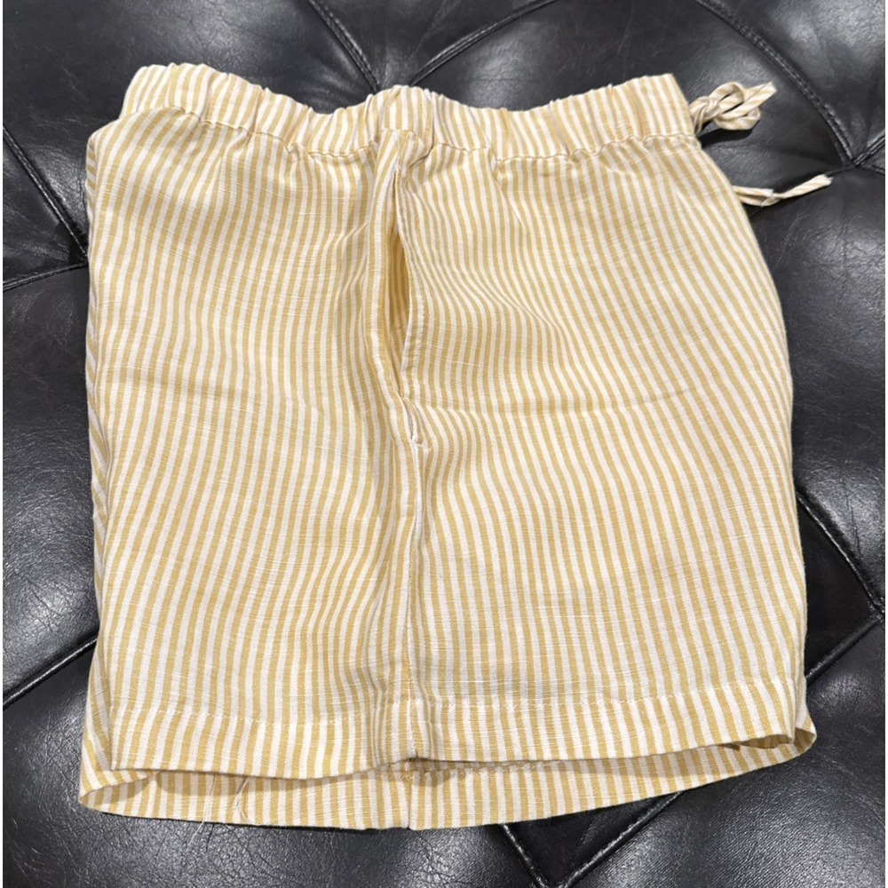 Onia Women Size XS Air Linen Blend Striped Elastic Drawstring Shorts Yellow